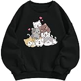 KEEVICI Cute Cat Sweatshirt For Girls Kawaii Graphic Sweatshirts Kids Animal Print Long Sleeve Shirts Cartoon Hoodie Pullover