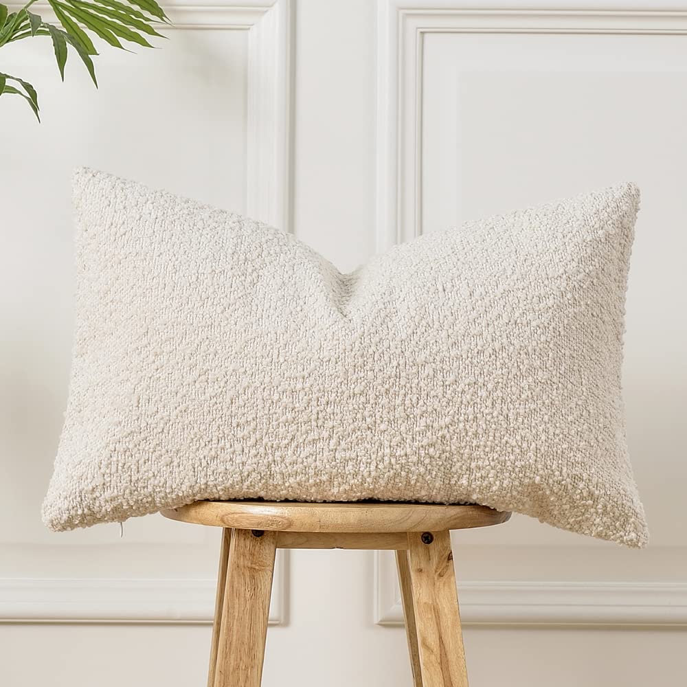 Photo 1 of Sunkifover Textured Boucle Pillow Cover 12x20 Inches, Decorative Neutral Pillowcase Rectangular Cushion Cover for Sofa, Bed, Bedroom, Living Room, Cream.