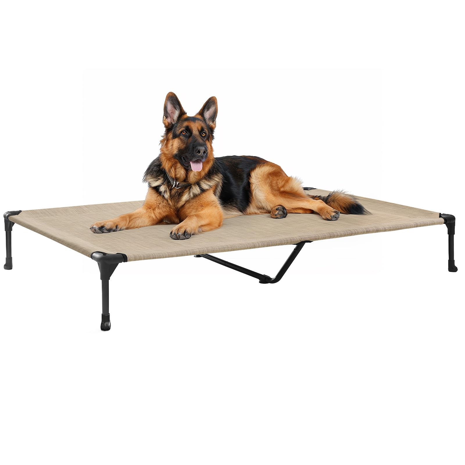 Photo 1 of Veehoo Outdoor Elevated Dog Cot Bed, Cooling Raised Pet Bed for X-Large Dog, Washable Breathable Mesh Hammock Bed with No-Slip Feet, Indestructible Ground Off Training Platform Cot-49"x33"Beige Coffee