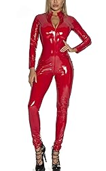 Metallic Bodysuit for Women PVC Leather Sexy