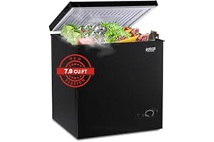 KRIB BLING Chest Freezer 7.0 cu.ft Mini Adjustable 7 Thermostat Compact Deep Freezer Top Door Low Noise with Removable Basket Black