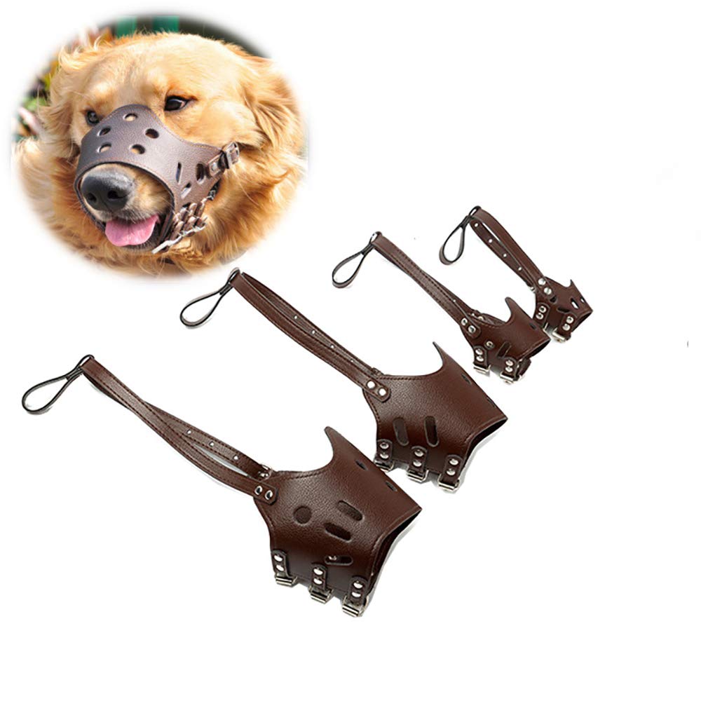 SHULLIN Leather Dog Muzzle for Small Dogs, Brown, S