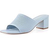 Shoe'N Tale Heeled Sandals For Women Square Open Toe Heeled Mules Chunky Block Low Heel Slip On Slides