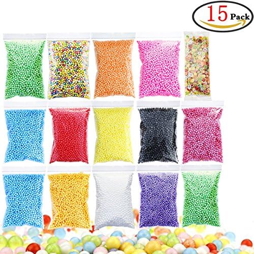 Huaing Colorful Foam Beads for Slime 0.08-0.32 Inch Foam Balls with Fruit Slice for Slime Making Art DIY Craft with 15 Pack - By