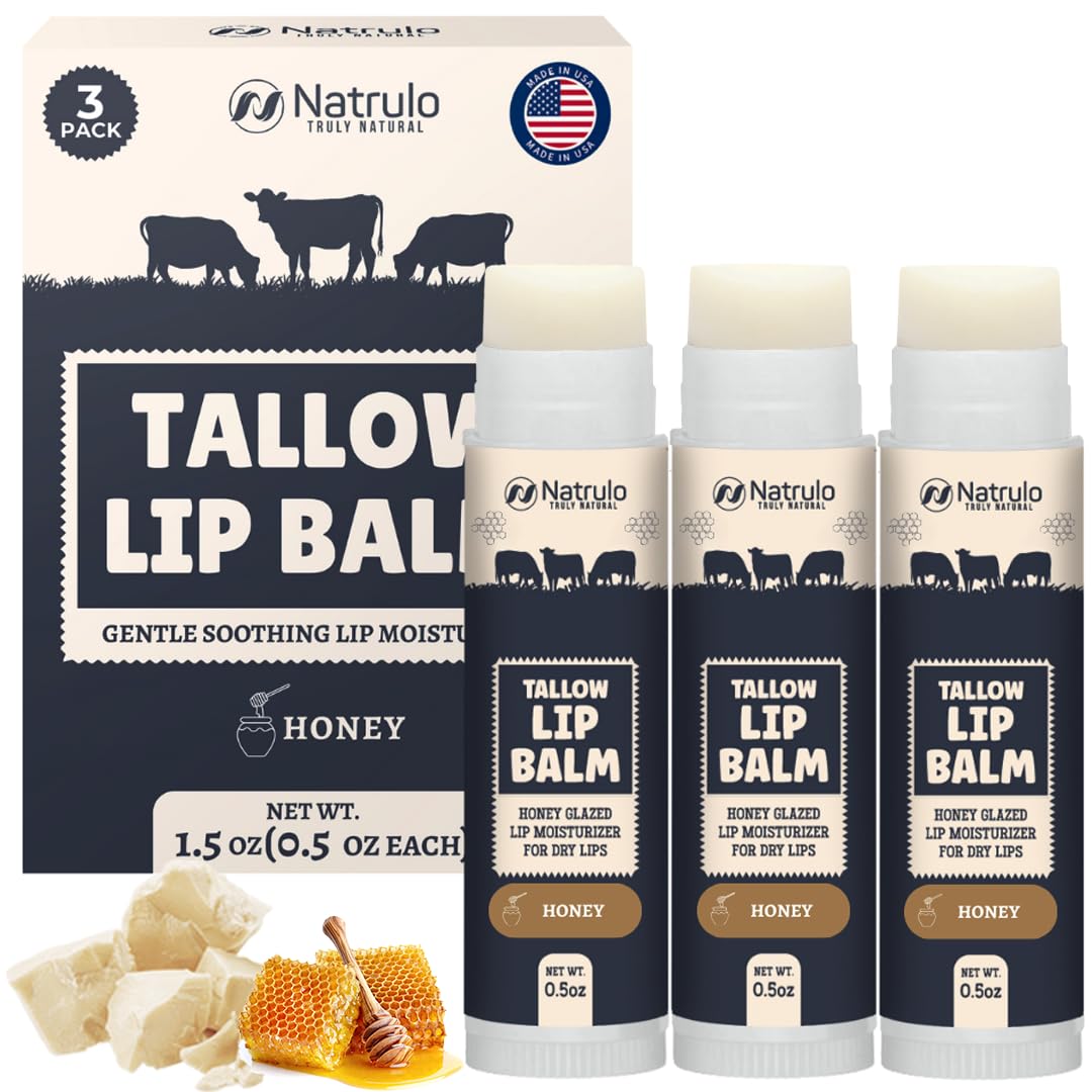 Photo 1 of ****one is missing**Beef Tallow Lip Balm – Natural Tallow Beeswax Chapstick – Hydrating Moisturizer Grass Fed Bison Tallow Balm Lip Care – Soothes Chapped Dry Lips, Sensitive Skin – Long Lasting Vitamin Rich USA-Made 3Pk