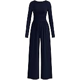PRETTYGARDEN One Piece Jumpsuits for Women Dressy Casual Long Sleeve Crewneck Wide Leg Romper Overalls Spring Outfits 2026