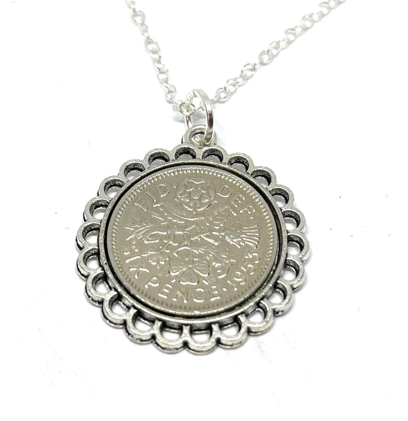 OCC Old Coin Cufflinks 73rd birthday gifts for women Fine Pendant 1953 Lucky sixpence 73rd Birthday plus a Sterling Silver 18in Chain