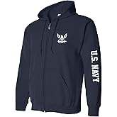 zerogravitee U.S. Navy White Sleeve Print Full-Zip Hooded Sweatshirt