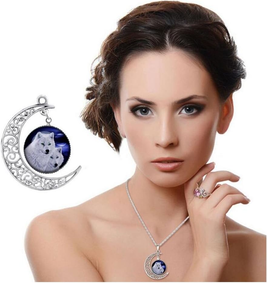 Luck Wang Woman's Unique Personality Pattern Wolf Moon Time Gemstone Necklace