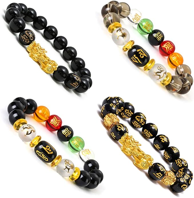 COLOYAN 4Pcs Feng Shui Good Luck Bracelets for Men Women Five-Element