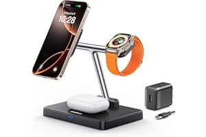 DUMTERR 3 in 1 Foldable Wireless Charging Station for Mag-Safe Charger for iPhone 16/15/14/13/12,for Apple Watch Series & AirPods - Wireless Charger Stand with N52 Strong Magnetic & Safety Protections