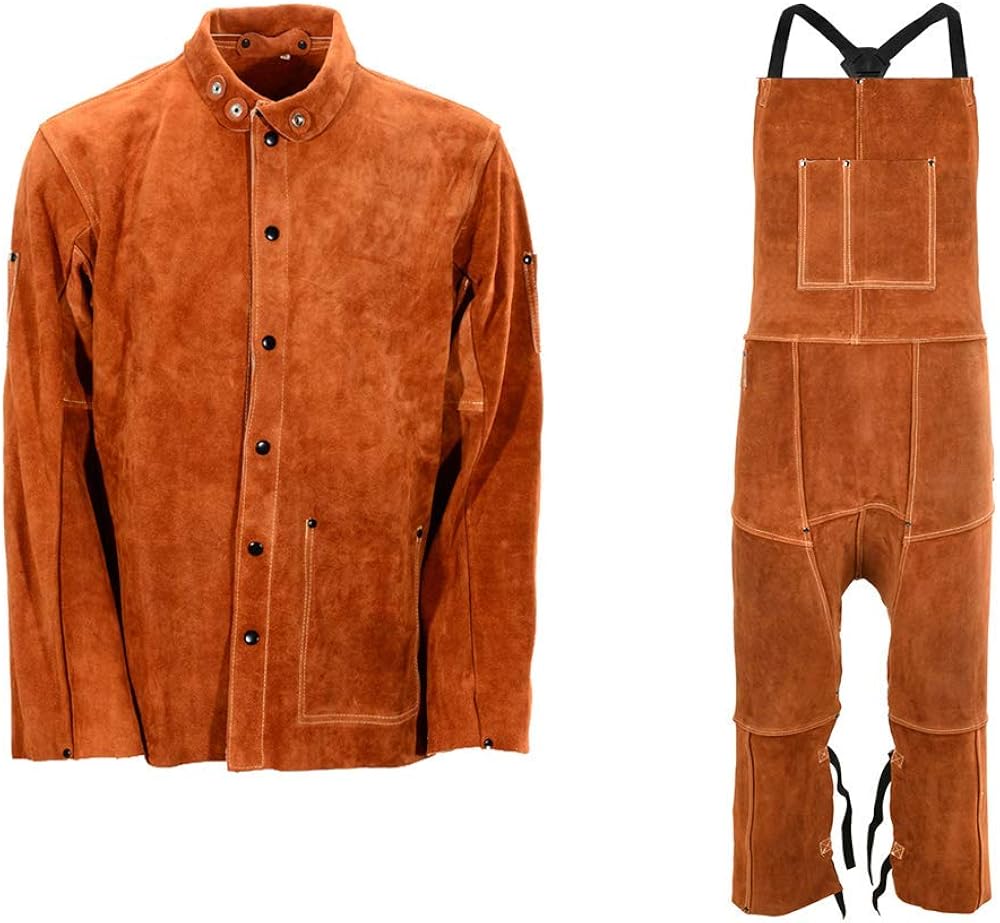 QeeLink Leather Welding Work Jacket with Split Leg Apron