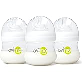 Avima Baby 4 oz Anti Colic Baby Bottles for Breastfed Babies - Slow Flow Nipples, Wide Neck Bottle, BPA Free - Newborn 0-3 Months, Stage 1 (Set of 3)