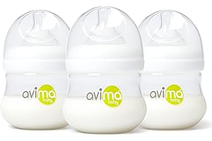 Avima Baby 4 oz Anti Colic Baby Bottles for Breastfed Babies - Slow Flow Nipples, Wide Neck Bottle, BPA Free - Newborn 0-3 Months, Stage 1 (Set of 3)
