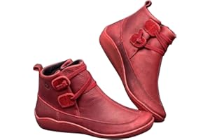 HiGropcore Women's Arch Support Ankle Boots, Womens Vintage Booties with Flat Low Heel, Leather Boots Slip On Casual Sneakers for Ladies