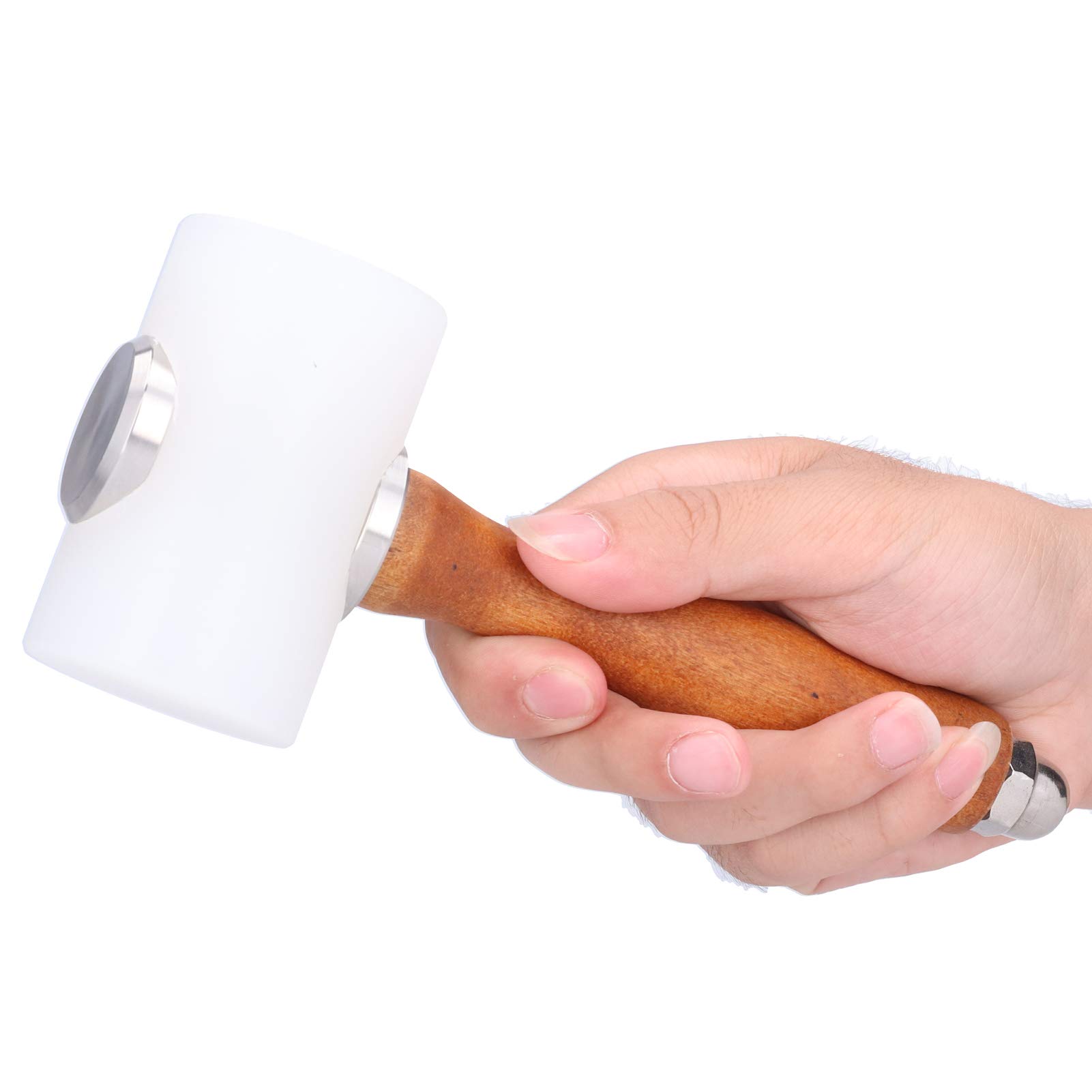 Leather Carving Hammer Mallet, Nylon DIY Leathercraft Mallet Tools with Wooden Handle for Leather Work Cowhide Sew Club(Yellow Handle-Double Head)