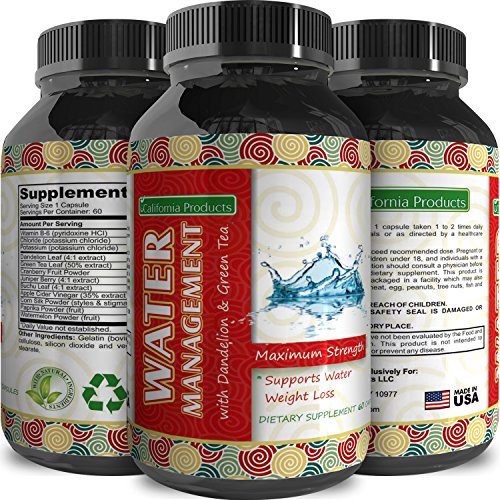 Pure Water Away Pills For Rapid Weight Loss - Achieve Natural Results Thanks to Ingredients Like Dandelion Root Extract - Boost Metabolism & Suppress Appetite - for Men & Women by California Products