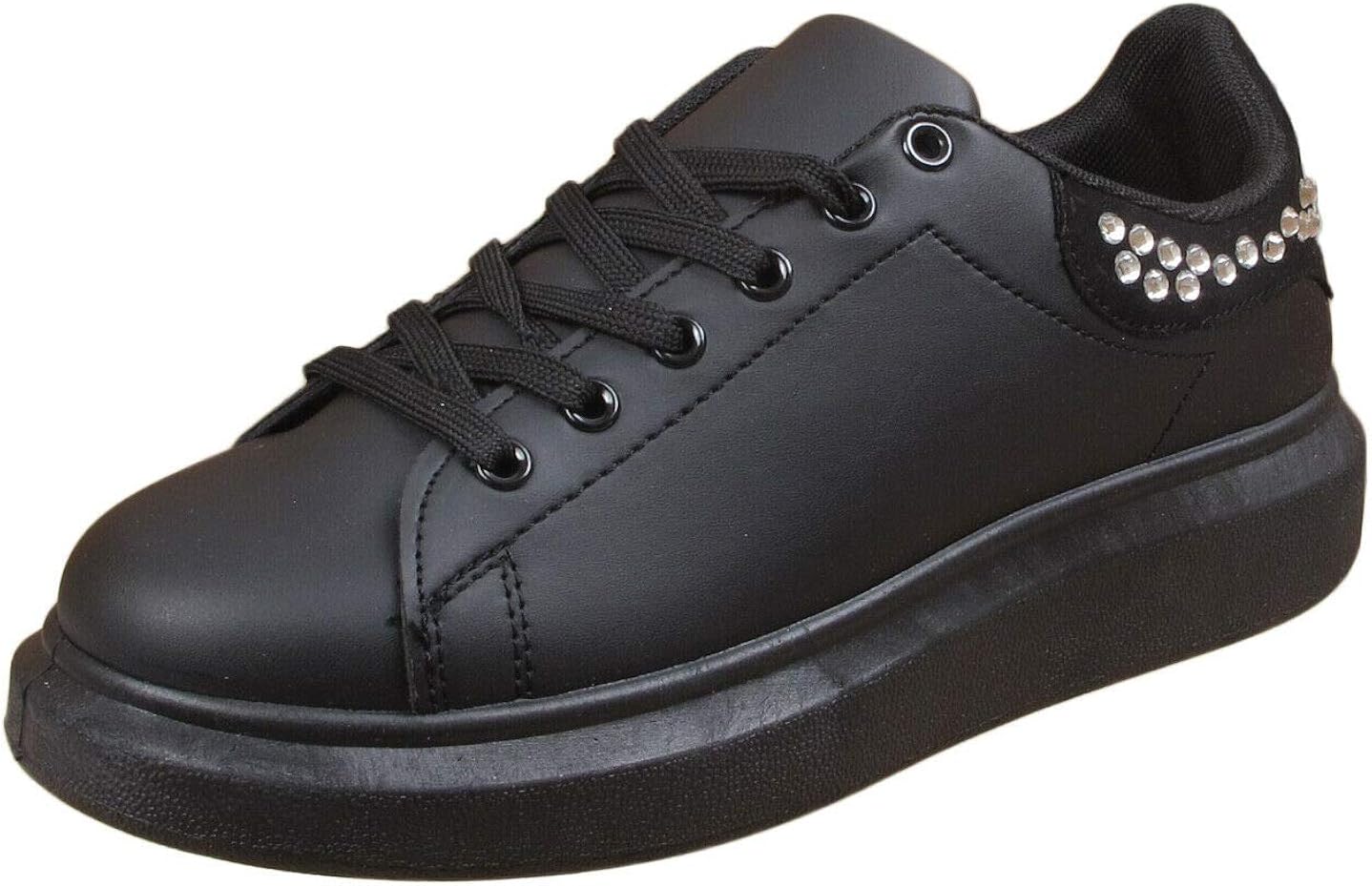 Ladies Platform Trainers Womens Lace Up Wedge Diamante Fashion Tennis