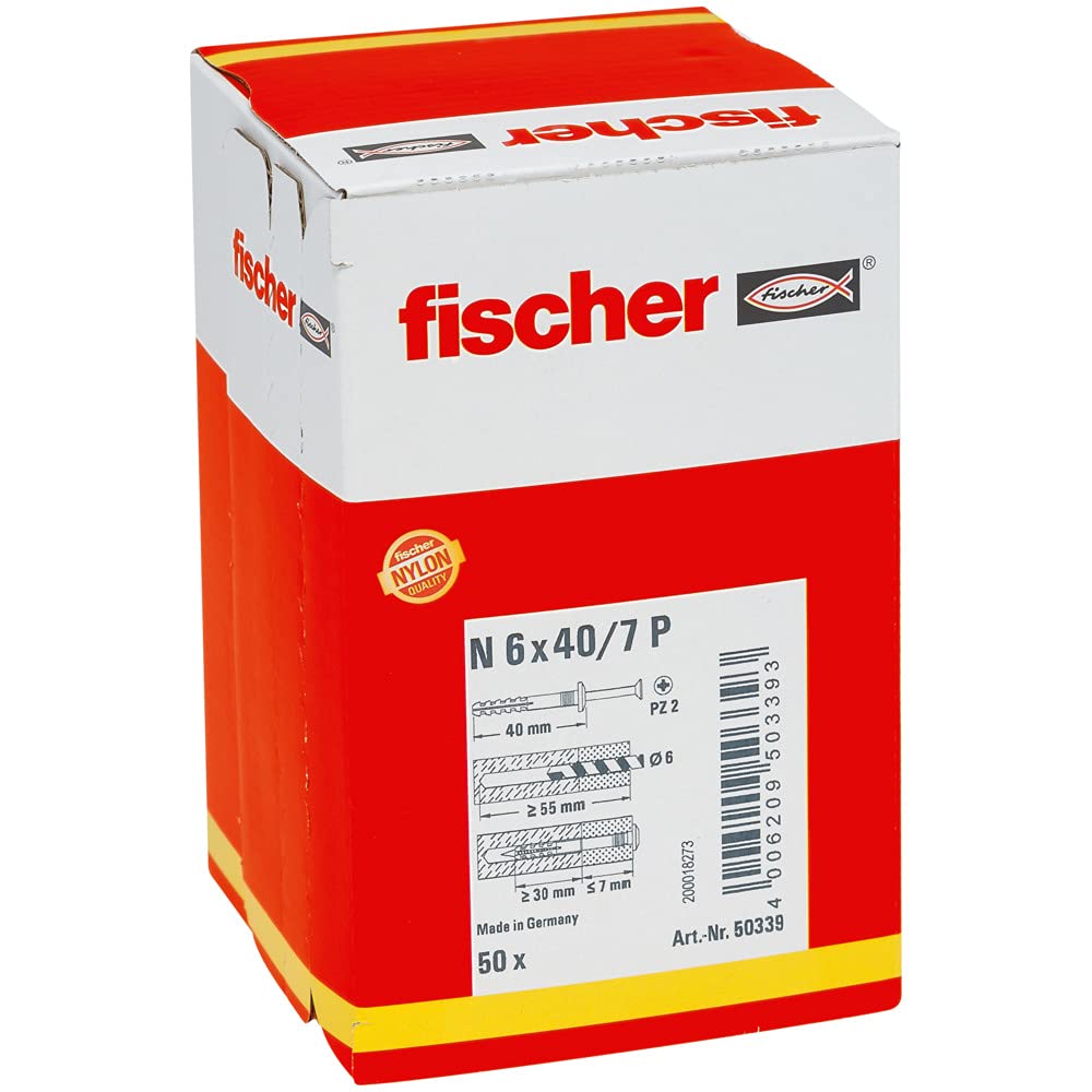 fischer N 6 x 40/7 P Hammerfix Frame Fixing, Pack of 50, 50339