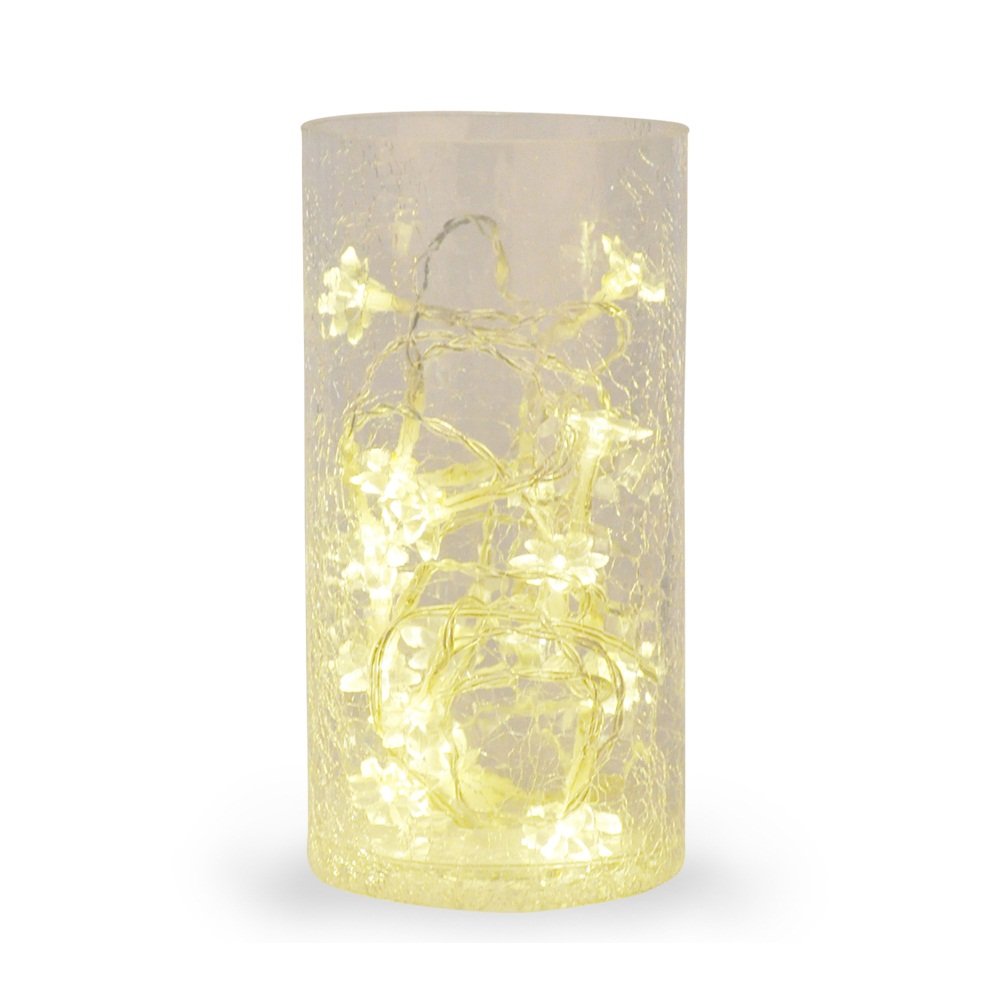 Crackle Glass Vase Lamp With Warm White Led Fairy Flower String