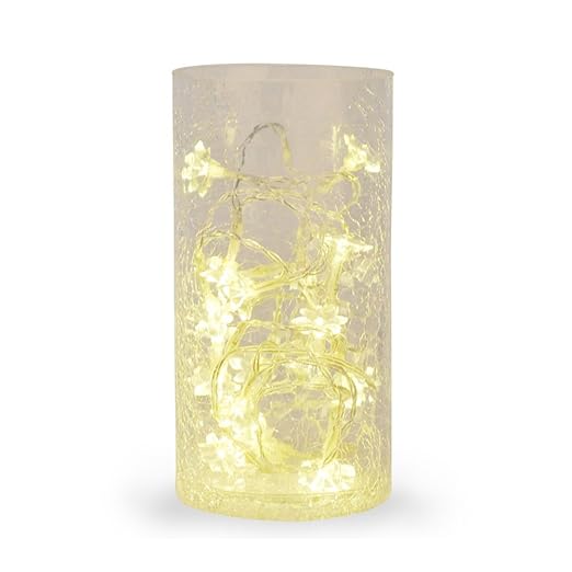 Crackle Glass Vase Lamp With Warm White Led Fairy Flower String