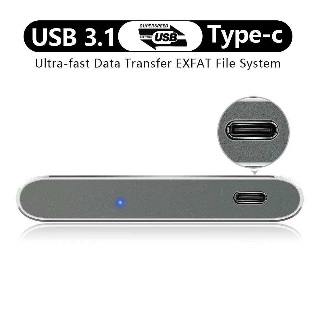 1TB Portable External Hard Drive, USB3.1 Gen 1 Type C Ultra Slim 2.5'' HDD Storage Compatible for PC, Desktop, Laptop, Mac, Xbox One (Black)