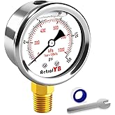 AetralYB 0-150 PSI Pressure Gauge, Liquid-Filled, 2-Inch, Stainless Steel Case, Brass Internals, 1/4" NPT Bottom Mount, Press