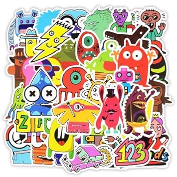 HJK-kgogigf Doodle Stickers Funny Little Monster Robot Decal ...