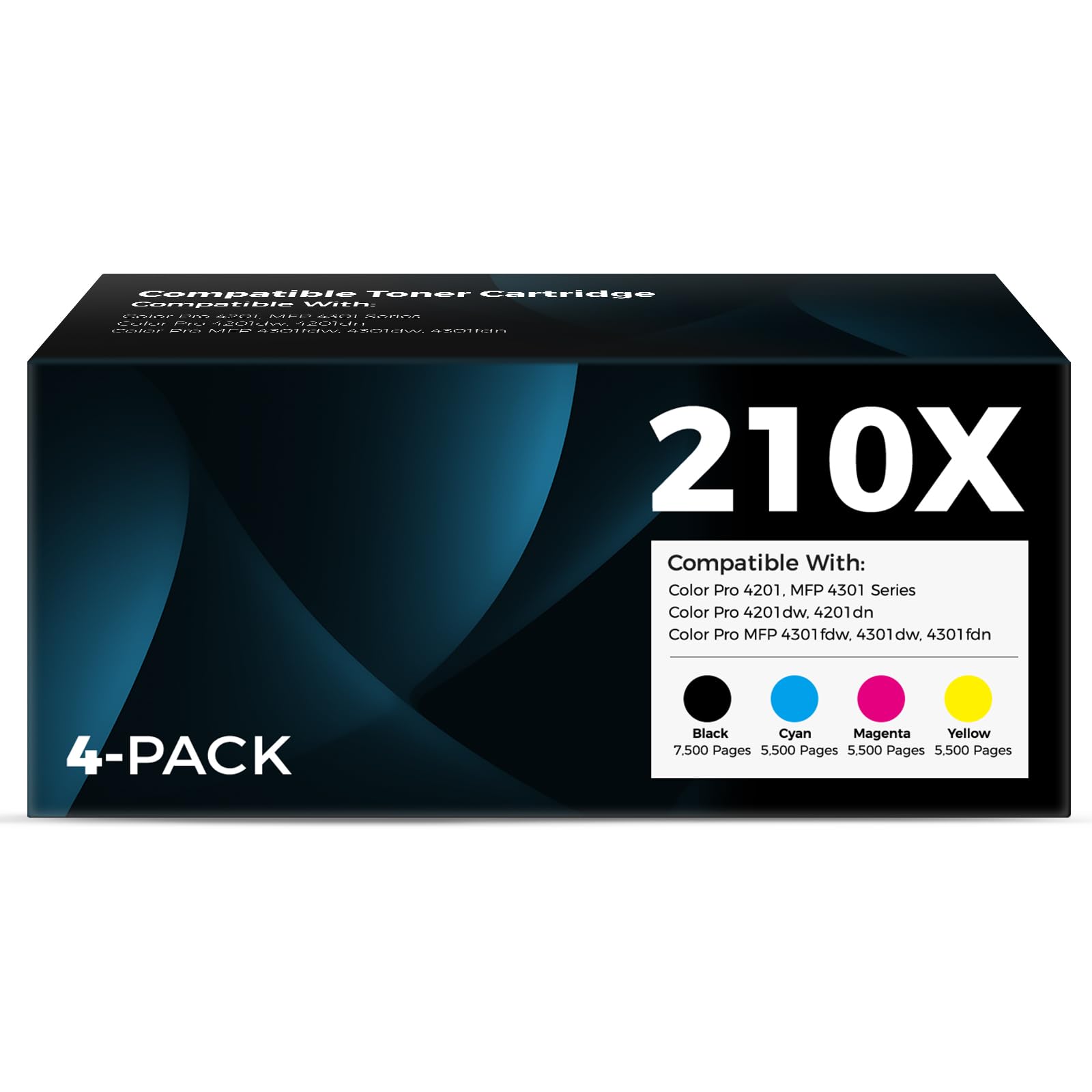 Photo 1 of 210X Toner Cartridges High Yield Compatible Replacement for HP 210X 210A for Color Pro MFP 4301fdw 4301fdn Pro 4201dw 4201dn Series Printer Ink W2100X W2100A 4-Pack Color Combo