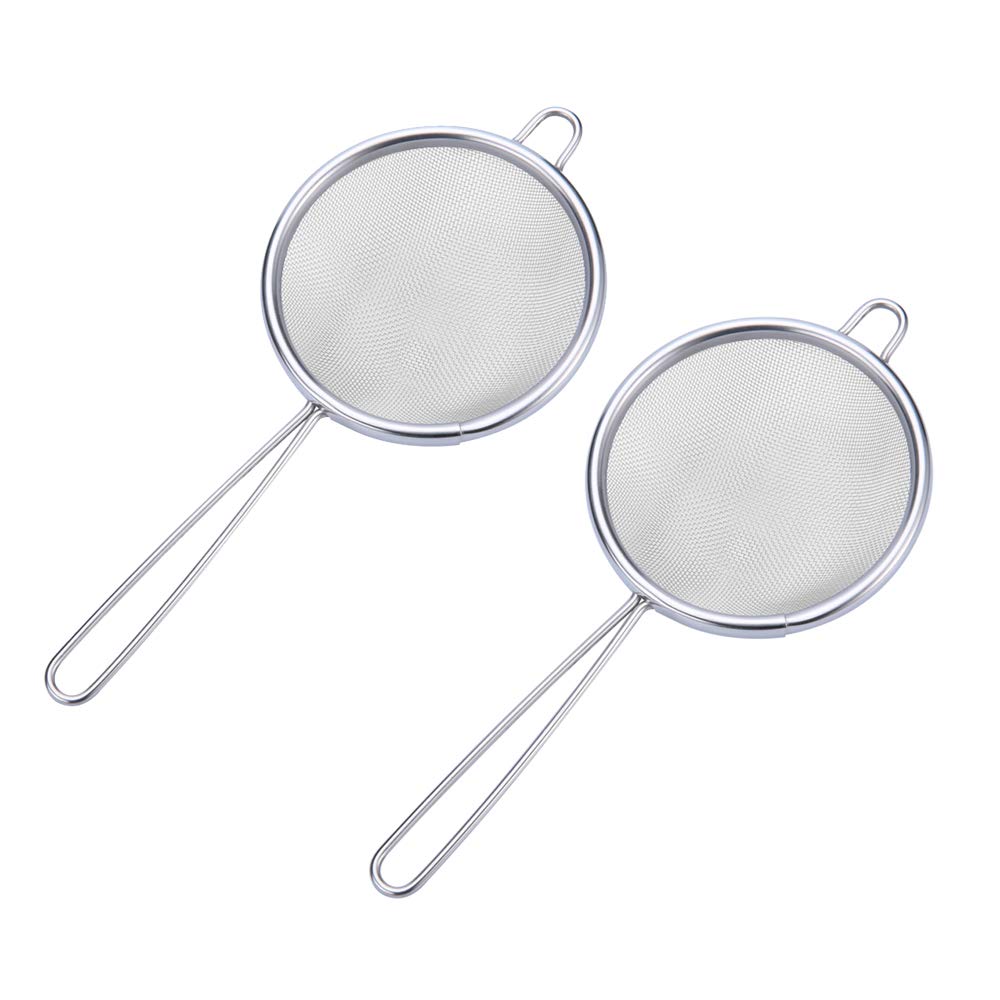 Tea Strainer,3 inch Fine Mesh Strainer,304 Premium Stainless Steel Sieves and Strainers,Kitchen Colander Sieve with Handle,Ideal for Juice Egg Tea Coffee Flour Filter (2pcs)