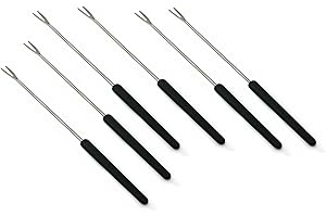 Swissmar Cheese Fondue Forks – Set of 6 with Black Wood Numbered Handles – Stainless Steel 3-Tine Curved Tips – Heat Resistan