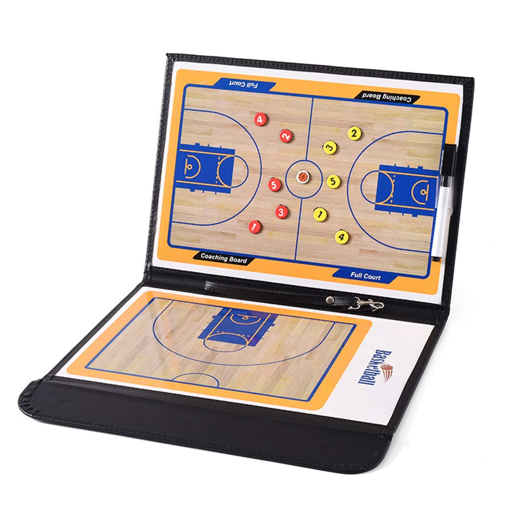 Koowaa Basketball Coaching Board, 2.5-Folds Foldable, PU Leather Cover, Strategy Teaching Clipboard with Dry Erase and Marker Pen