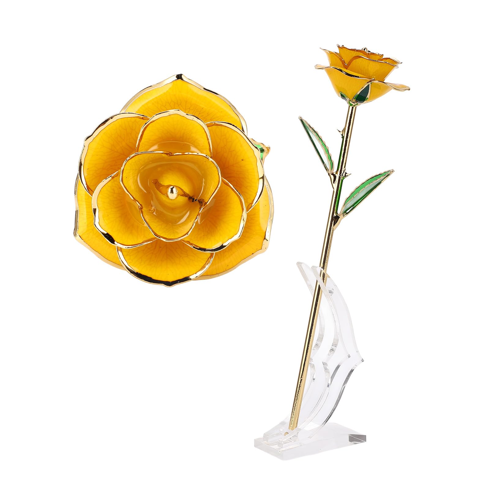 Dipped Golden Roses, Artificial 24K Gold Rose Flower Artificial Eternal Rose Gold Foil Rose Full and Silky 24k Gold Rose Beautiful Natural Flower Forever Preserved Rose(Yellow),gift