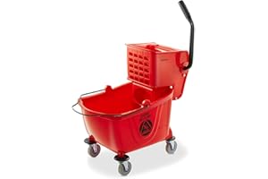 Dryser Commercial Mop Bucket with Side Press Wringer, 26 Quart, Red