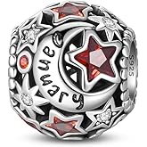 PARCOM Birthstone Charms 925 Sterling Silver for Bracelets, perfect Valentine's Day gift,Bead Charms fit for Pandora Bracelet for Women