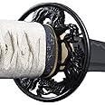 Handmade Sword - Fully Practical Dragon Samurai Katana Sword, Dragon Tsuba, Fully Hand Forged, 1045 Carbon Steel, Heat Tempered, Full Tang, Sharp, White Scabbard