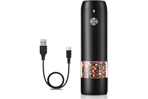 KTKUDY Rechargeable Electric Pepper or Salt Grinder - One-Handed - No Battery Needed Modern Style - Automatic Black Peppercorn or Sea Salt Spice Mill with Adjustable Coarseness & LED Light - Refillable Black