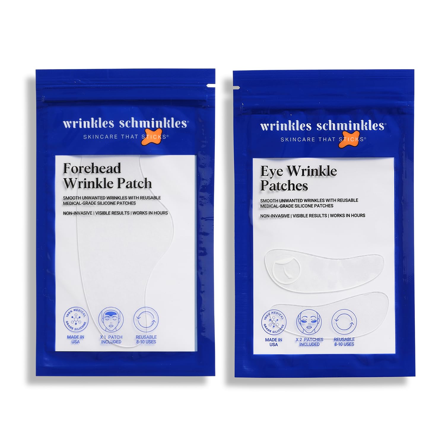 Wrinkles Schminkles Forehead & Under Eye Wrinkle Set | Forehead Wrinkle Patch 1-Pack | Eye Wrinkles Patch 1-Pair |Reusable Hypoallergenic Silicone Smoothing Pads