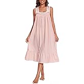 AVIIER 100% Cotton Nightgowns for Women Sleeveless Sleep Dress Ladies Gowns Sleepwear with Pockets
