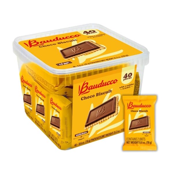 BAUDUCCO CHOCO BISCUIT COOKIES, 25.3 OZ (PACK OF 40) – CRISPY & DELICIOUS CHOCOLATE COOKIES, INDIVIDUALLY WRAPPED FOR SNACKS, DESSERT & LUNCH BOXES – 2 COOKIES PER PACK