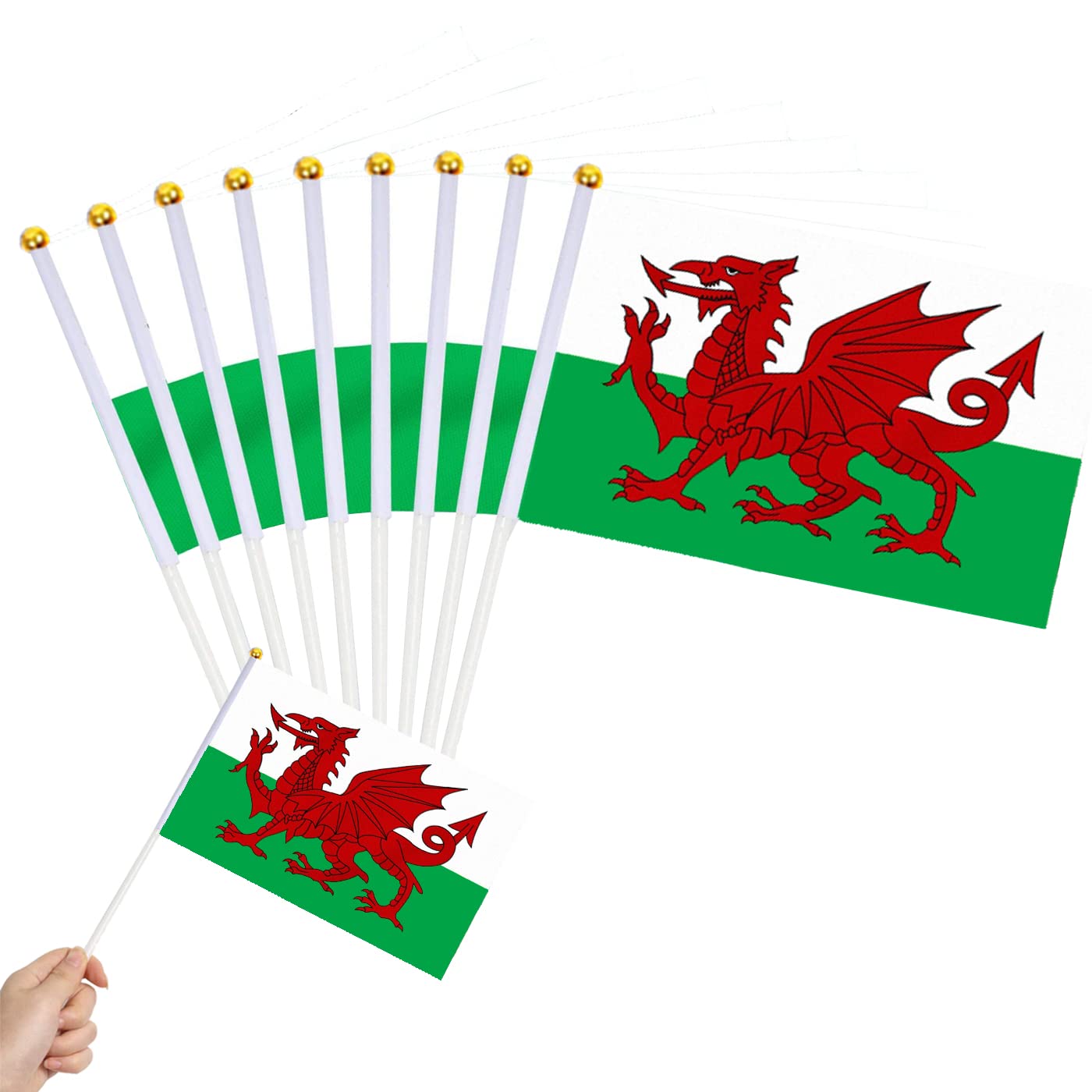 Welsh Flags on Sticks for St David's Day, 10Pcs Small Welsh Hand Flag, Bunting Banner Decorationssuitable for Garden, Bar, Restaurant and Party Decoration.