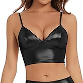 Gatielzana Women's Metallic Crop Tops Shiny V-Neck Tube Bra for Dancing, Raves, Festivals, Costumes