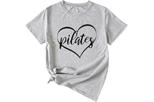 BOFUPAGO Pilates Shirts for Women Pilates Lover Gifts T Shirt Heart Graphic Tees Short Sleeve Summer Tops Workout Basic Tshirt