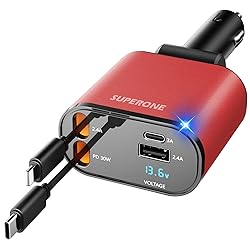 【Upgraded】 SUPERONE Retractable Car Charger 4