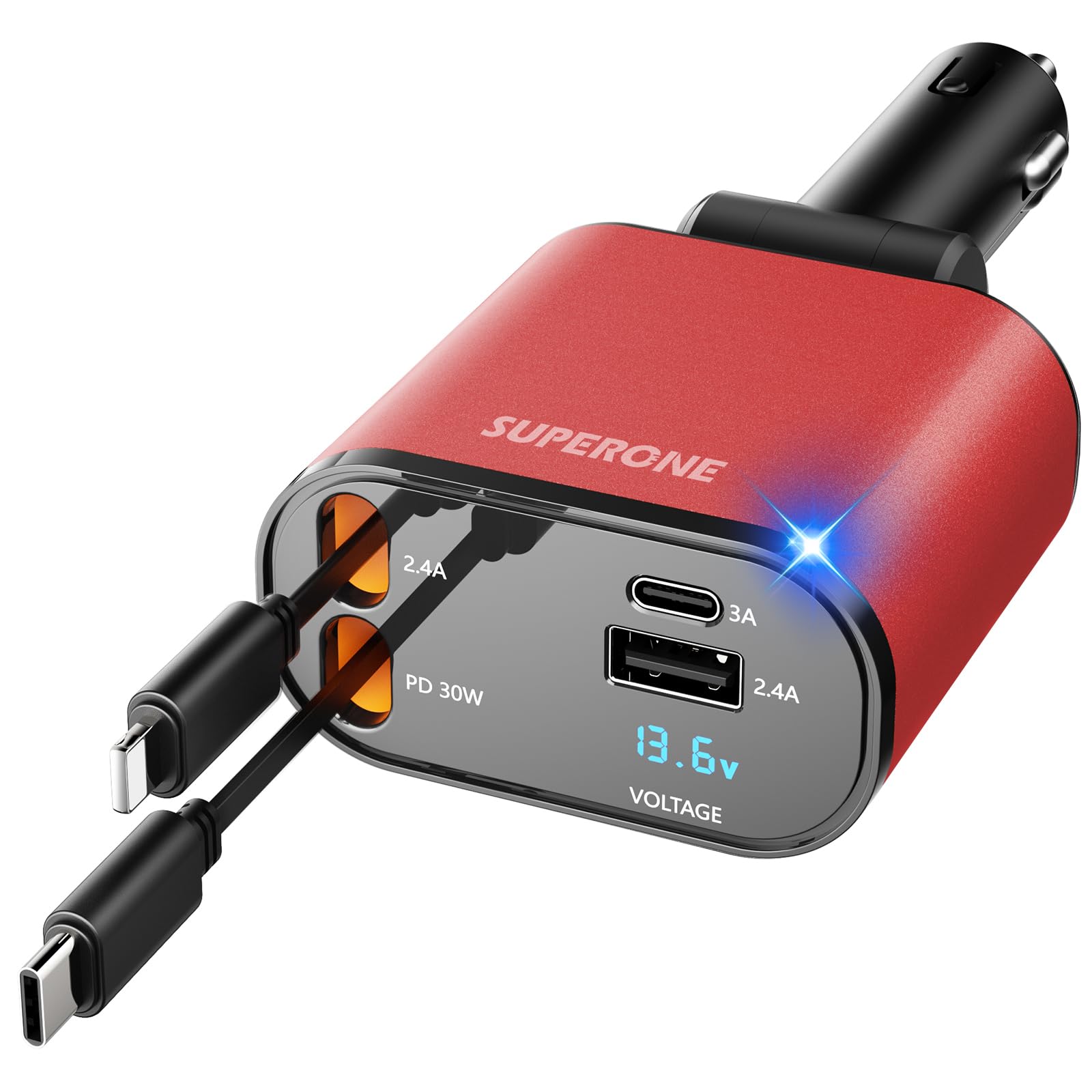 【Upgraded】 SUPERONE Retractable Car Charger 4