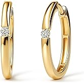 BERRICLE Yellow Gold Flashed Sterling Silver Solitaire Small Hoop Earrings for Women, Round Cut Cubic Zirconia CZ, Size 0.6-0.8 inch