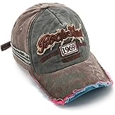 Elwow Men's Retro Washed Cotton Distressed Baseball Cap Trucker Hat Hiking Travelling Hat with Patch Design