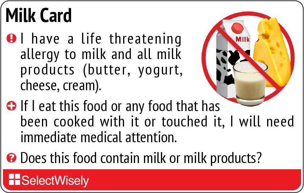 Milk Allergy Translation Card - Translated in Laotian or Any of 36 Languages