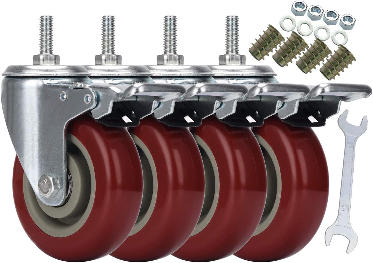 DICASAL 4 Inch Heavy Duty Stem Casters 360 Degree Swivel Durable Wheels Castors with Imperial Size 3/8"-16x1" Threads Dual Safety Locks and Bearings Easy to Install for Furniture and DIY Tools: Automotive