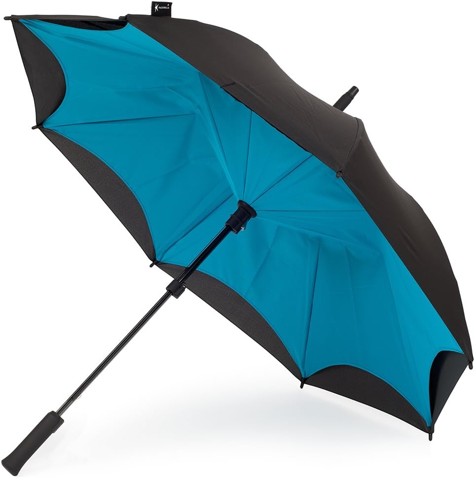 Reverse Opening/Inside Out Umbrella - Turquoise/Black (Straight)